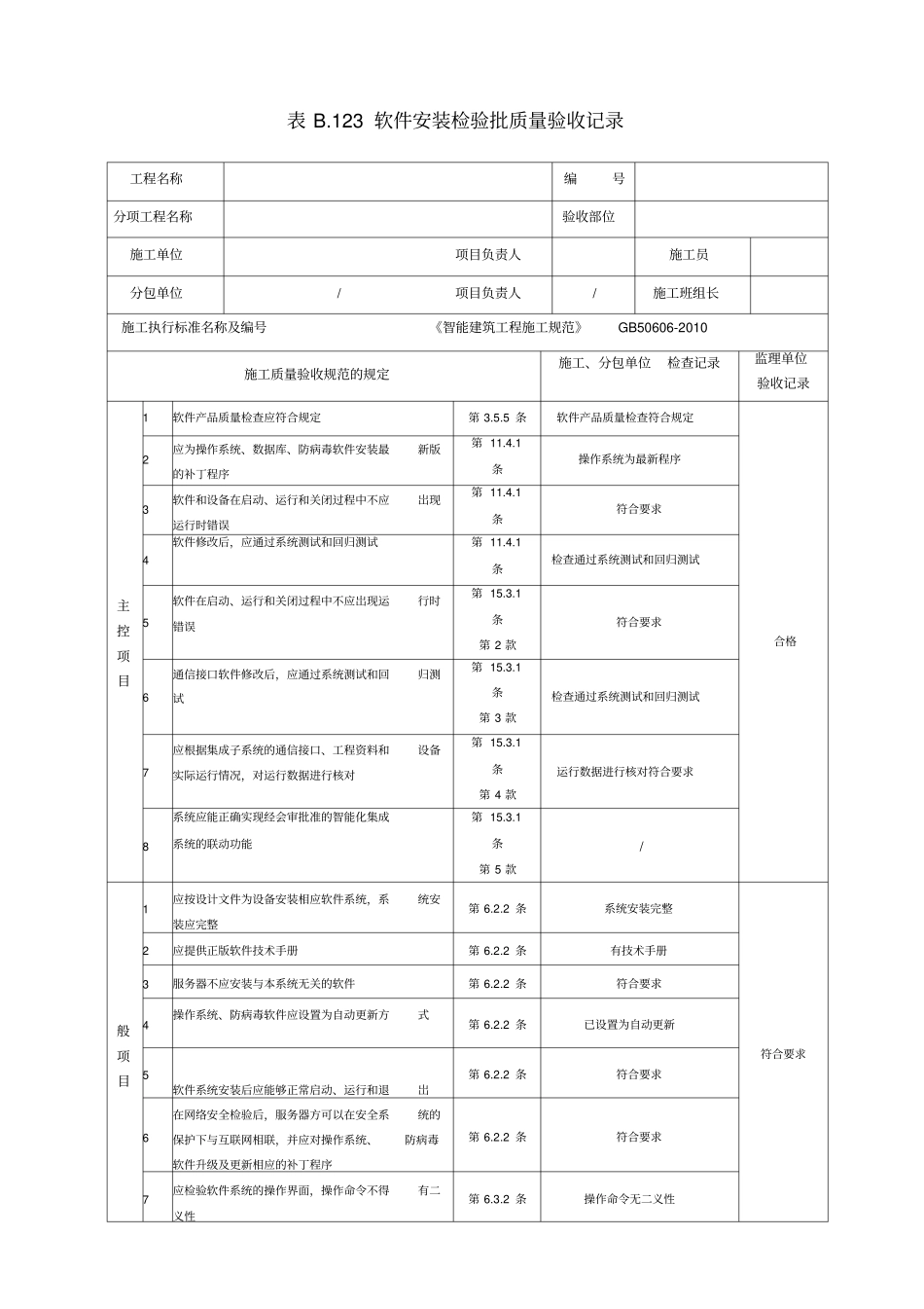 软件安装检验批质量验收记录_第1页