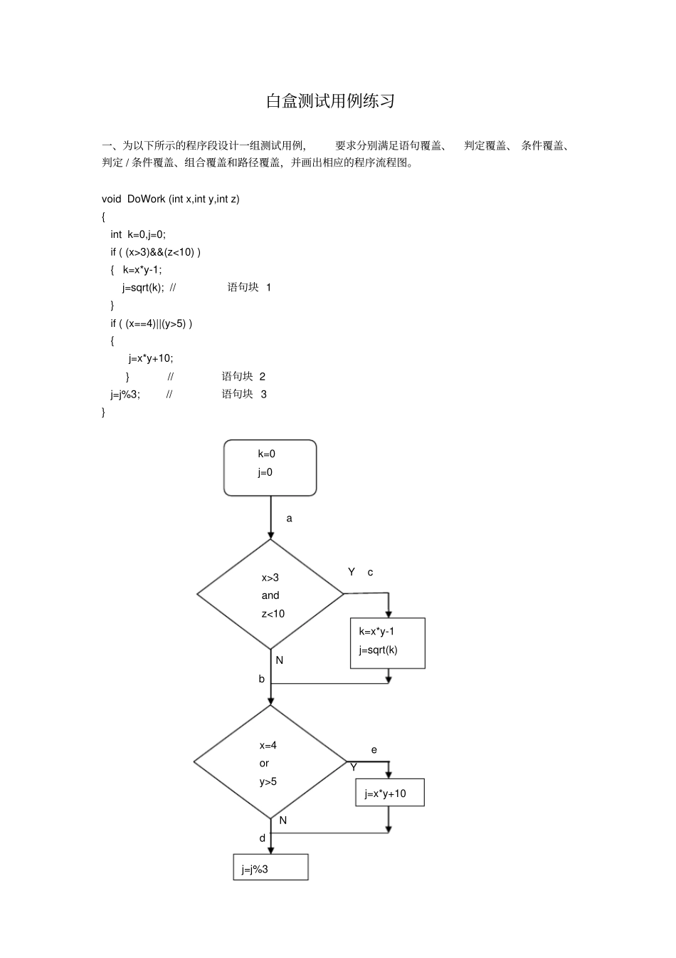 软件测试-白盒测试用例练习题_第1页