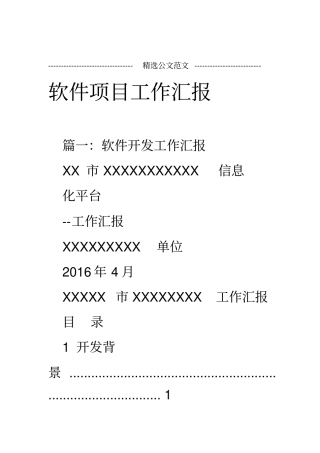 软件项目工作汇报