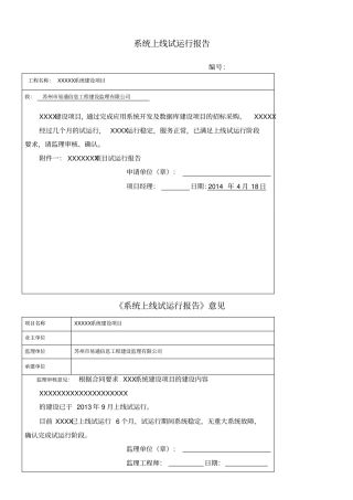 软件项目试运行报告