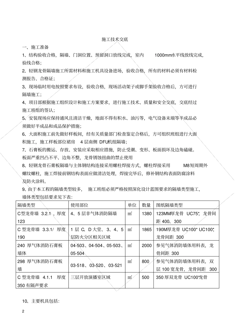 轻钢龙骨石膏板隔墙施工技术交底1_第2页