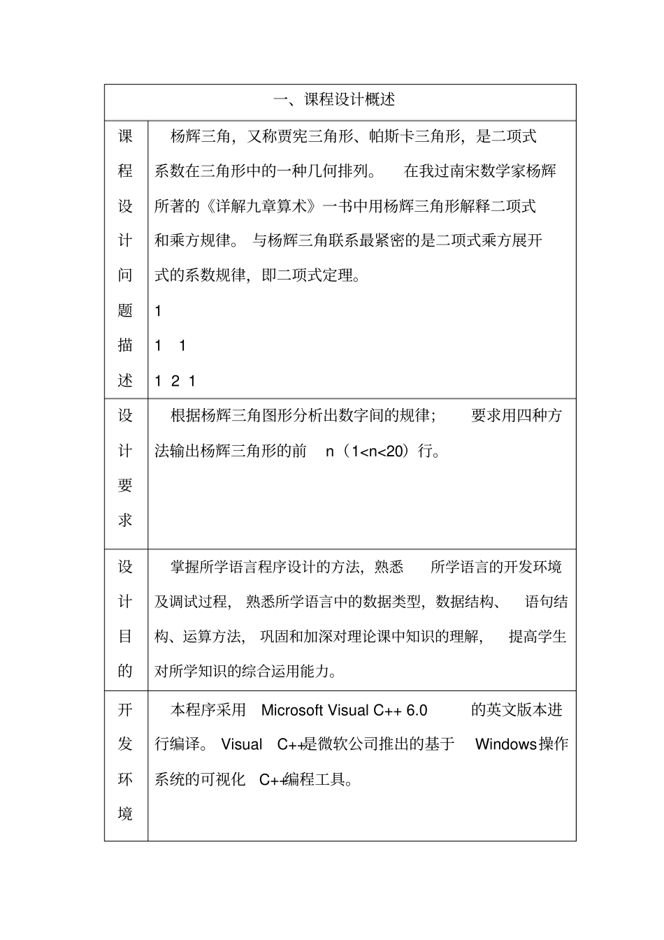 输出杨辉三角形设计报告资料_第2页