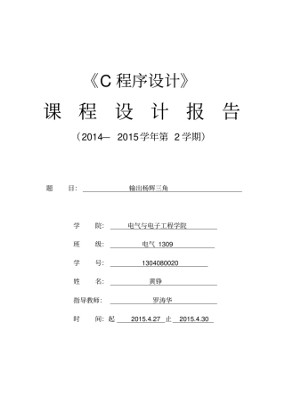 输出杨辉三角形设计报告资料