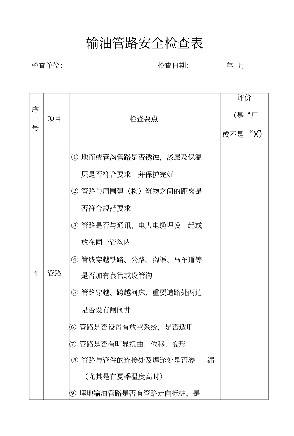输油管路安全检查表_第1页