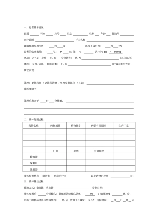 输液反应登记表