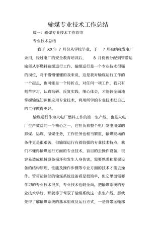 输煤专业技术工作总结