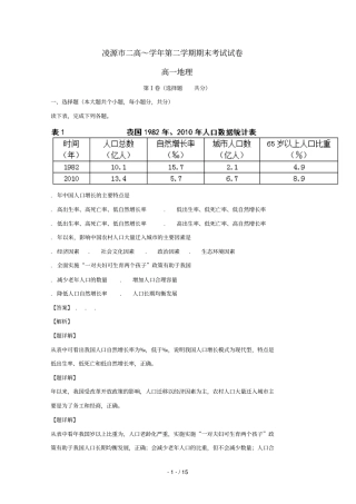 辽宁凌源二中2017_2018学年高一地理下学期期末考试试题含解析