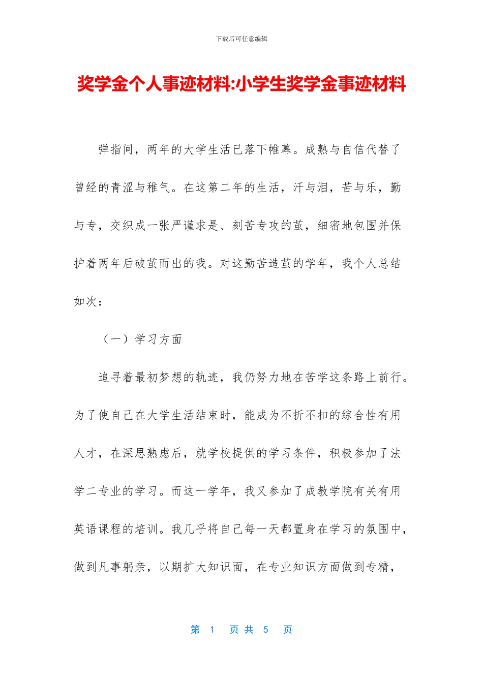 奖学金个人事迹材料_第1页