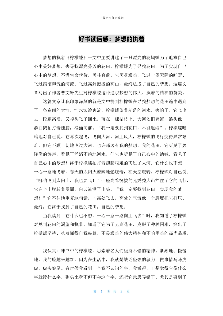 好书读后感：梦想的执着_第1页