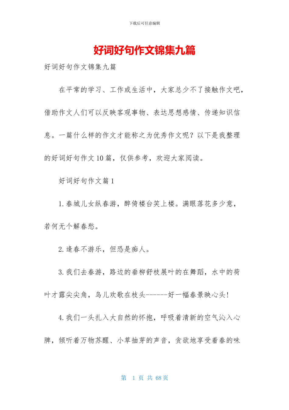 好词好句作文锦集九篇_第1页