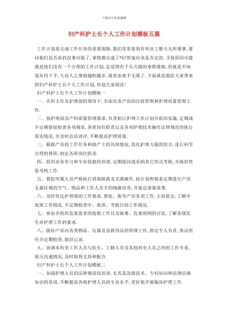 妇产科护士长个人2024年工作计划模板五篇