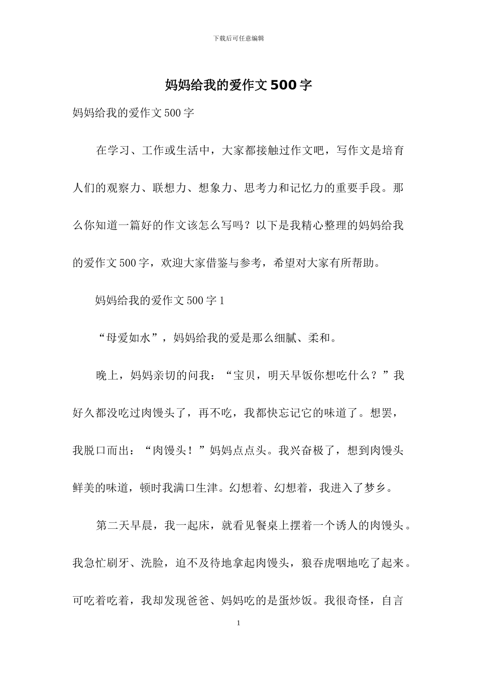 妈妈给我的爱作文500字_第1页
