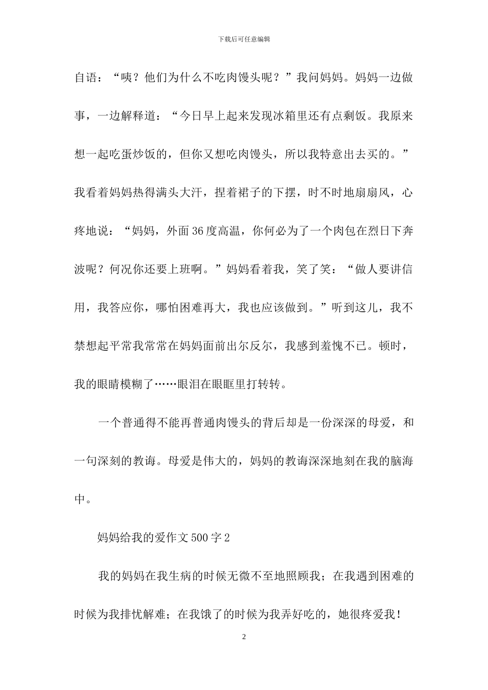 妈妈给我的爱作文500字_第2页