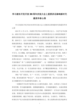 学习浦东开发开放30周年庆祝大会上重要讲话奏响新时代最美华章心得