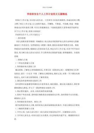 学前班安全个人2024年工作计划范文五篇精选