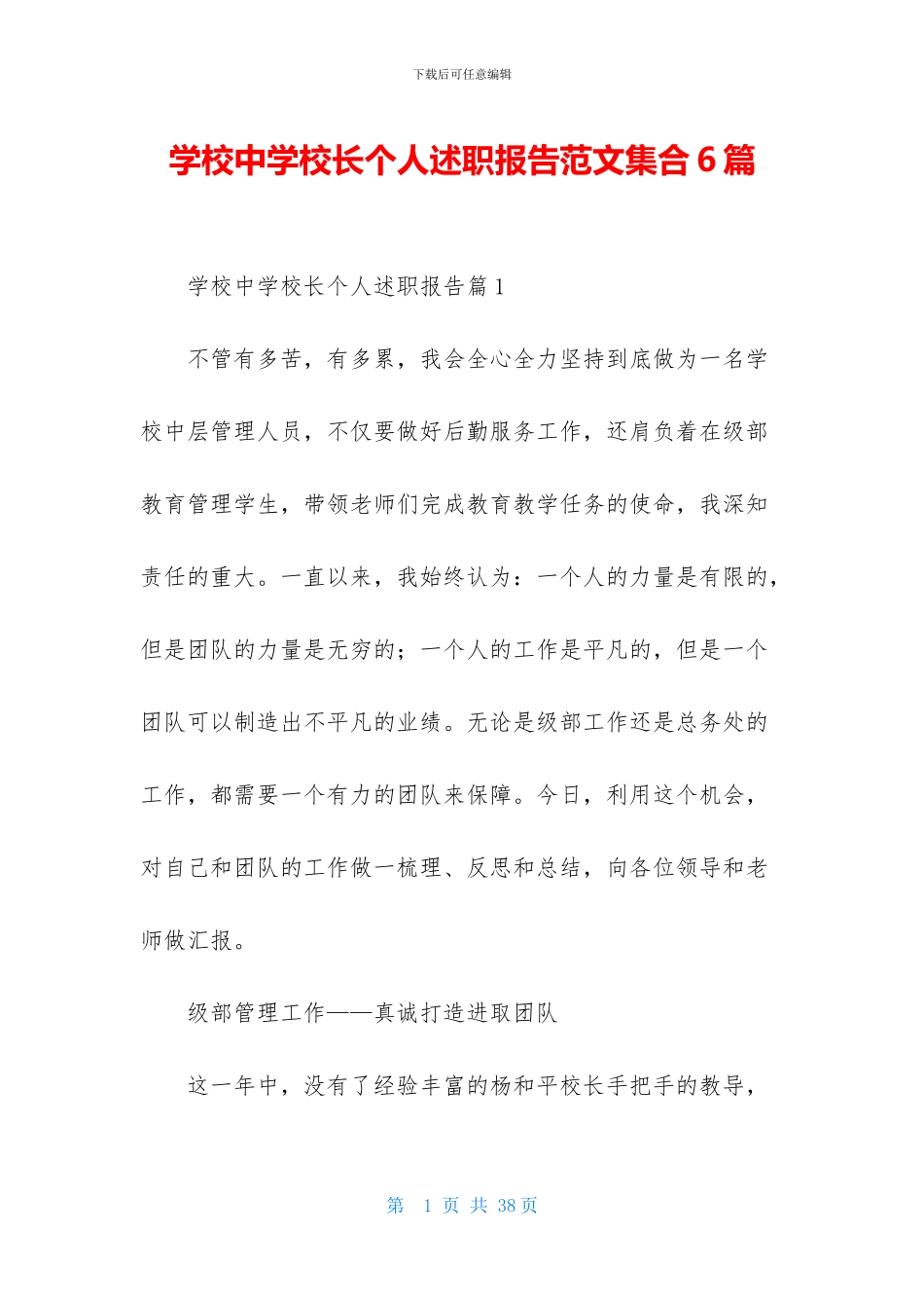 学校中学校长个人述职报告范文集合6篇_第1页