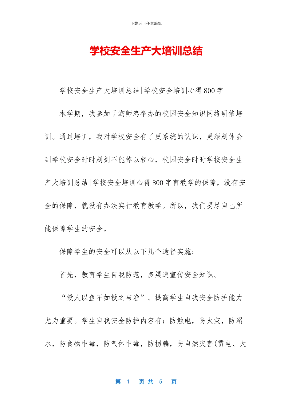 学校安全生产大培训总结_第1页