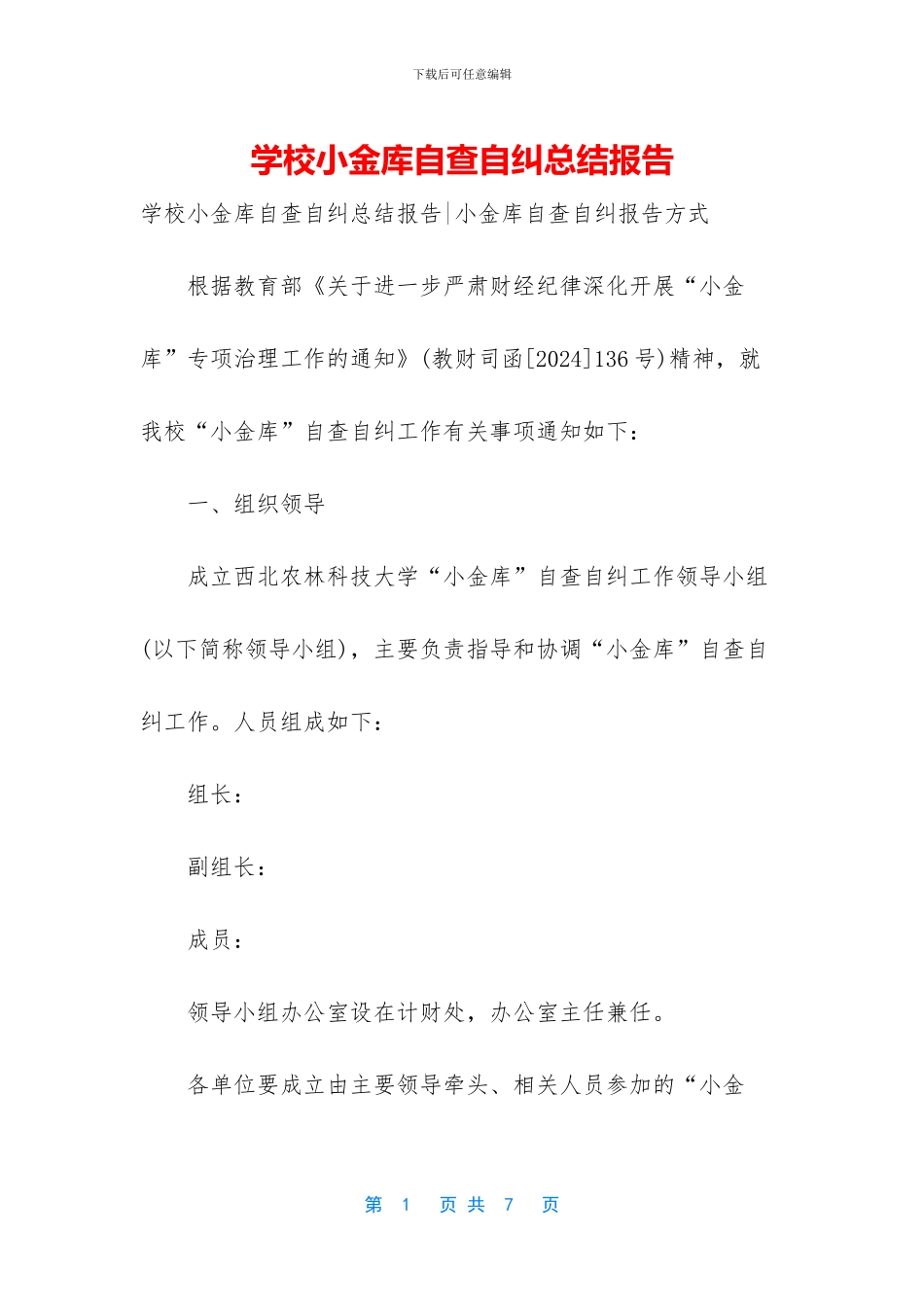 学校小金库自查自纠总结报告_第1页