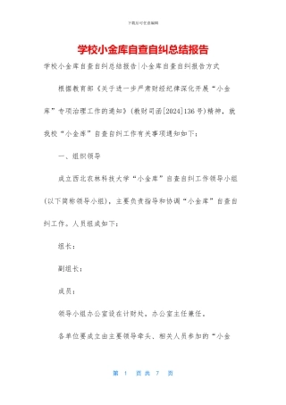 学校小金库自查自纠总结报告