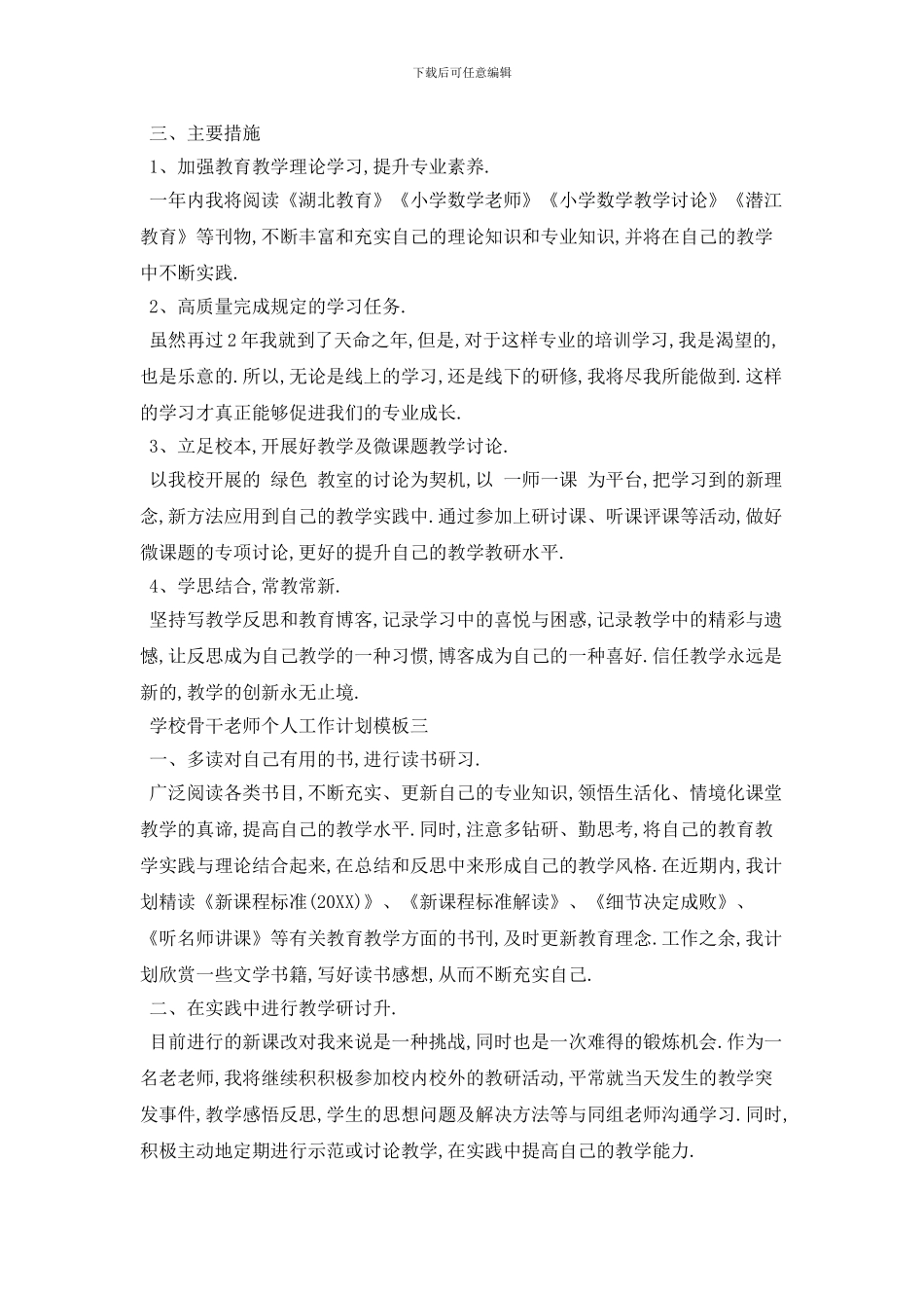 学校骨干教师个人2024年工作计划模板五篇_第3页