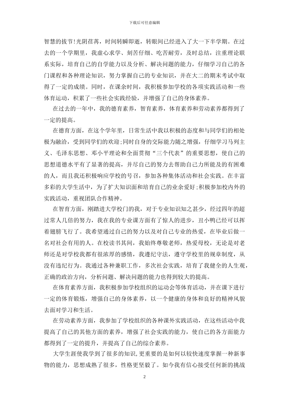 学生自我年度总结范例_第2页