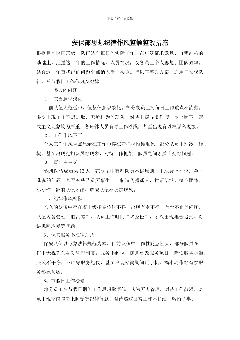 安保部思想纪律作风整顿整改措施_第1页