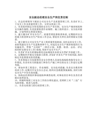 安全副总经理安全生产岗位责任制