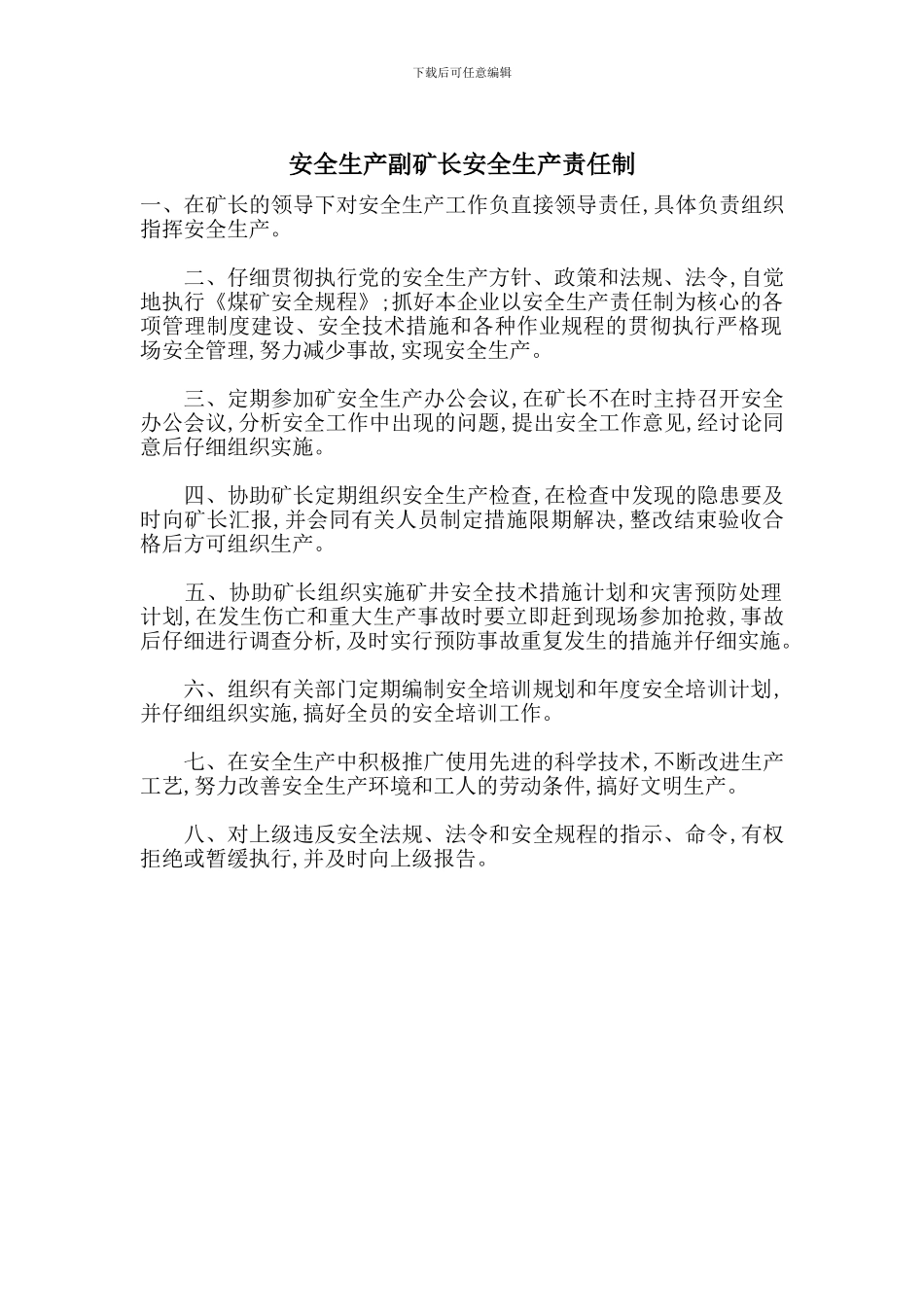 安全生产副矿长安全生产责任制_第1页