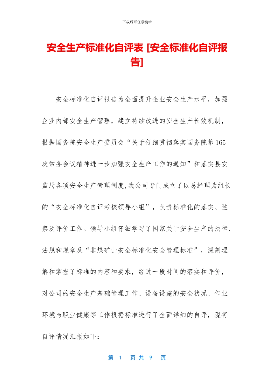 安全生产标准化自评表-_第1页