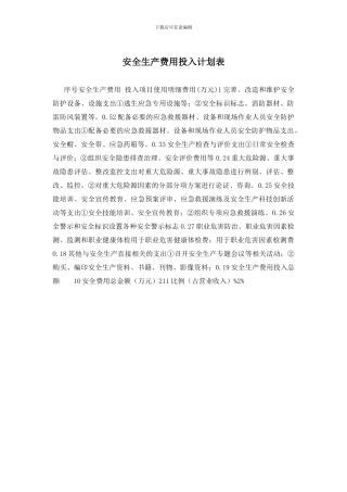 安全生产费用投入计划表