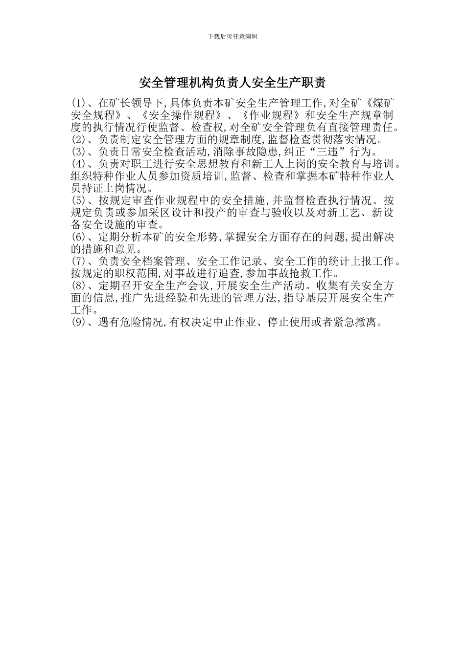 安全管理机构负责人安全生产职责_第1页