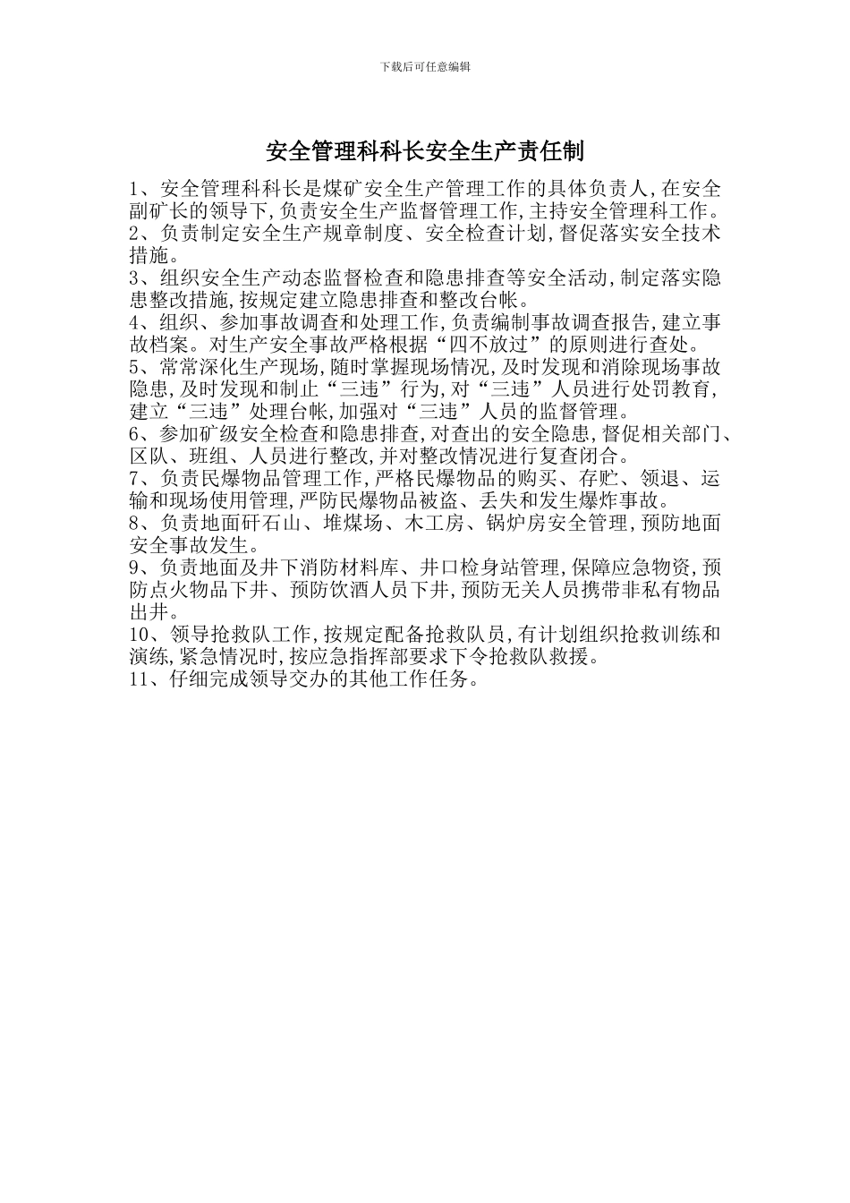 安全管理科科长安全生产责任制_第1页