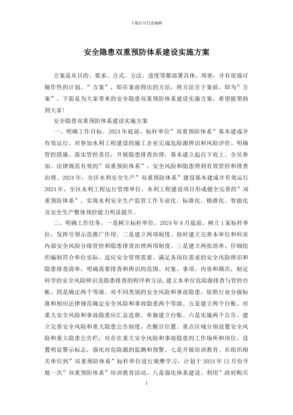安全隐患双重预防体系建设实施方案_第1页
