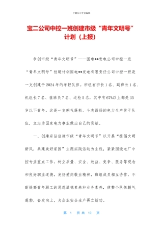 宝二公司中控一班创建市级“青年文明号”计划