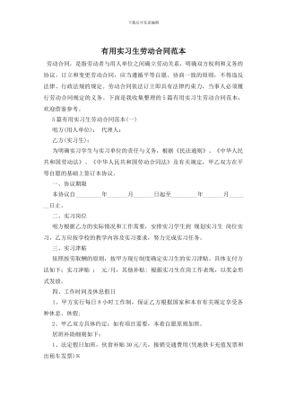 实用实习生劳动合同范本