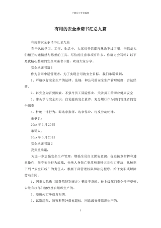 实用的安全承诺书汇总九篇