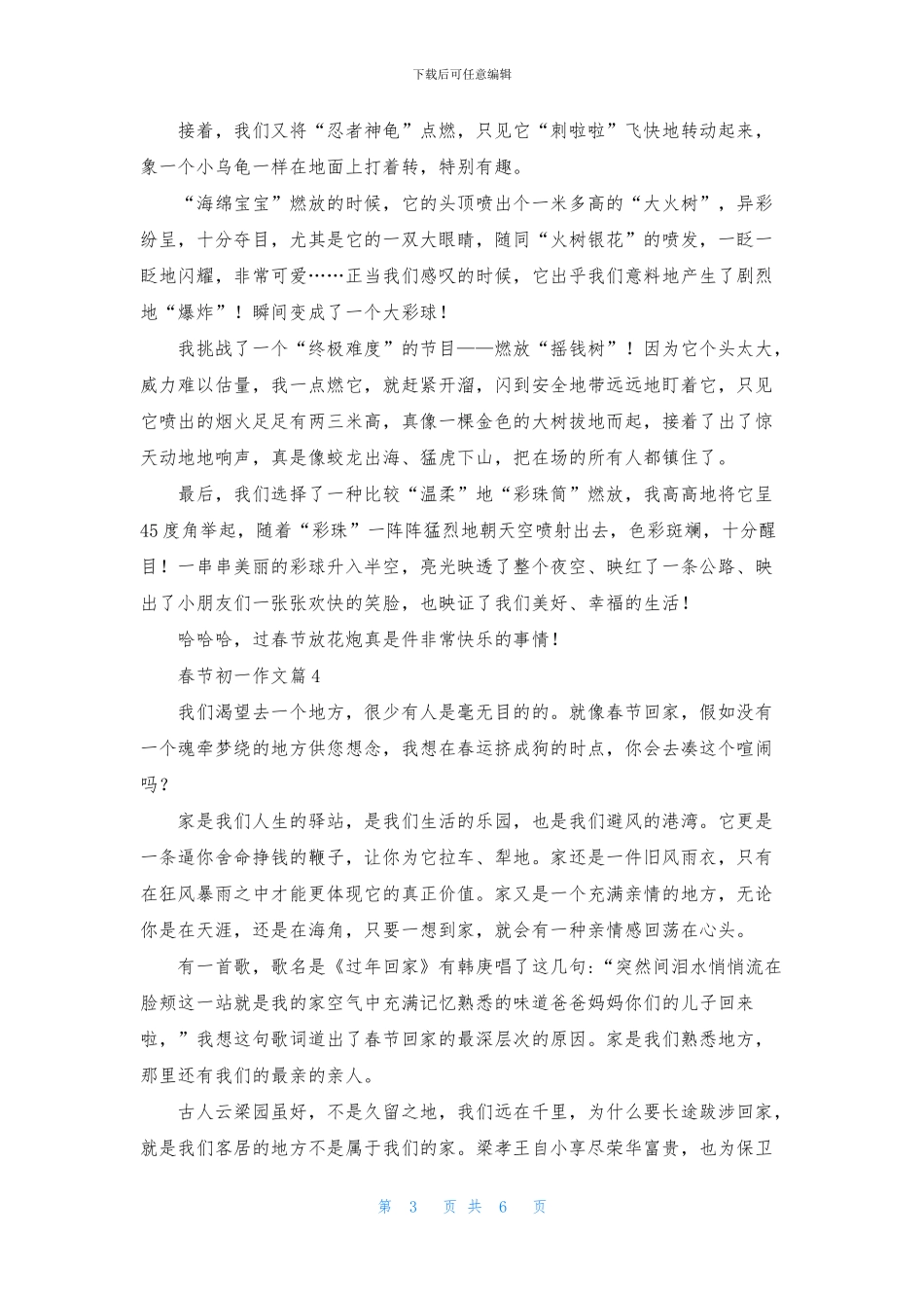 实用的春节初一作文锦集五篇_第3页