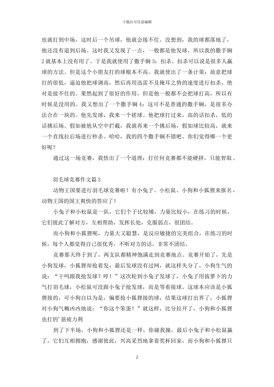 实用的羽毛球比赛作文合集十篇_第2页