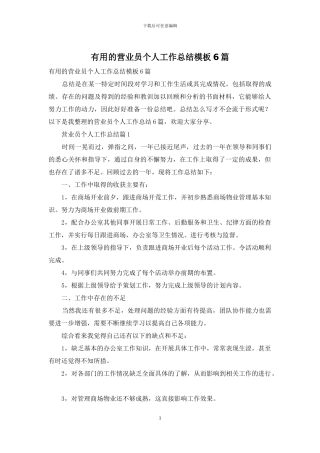 实用的营业员个人工作总结模板6篇