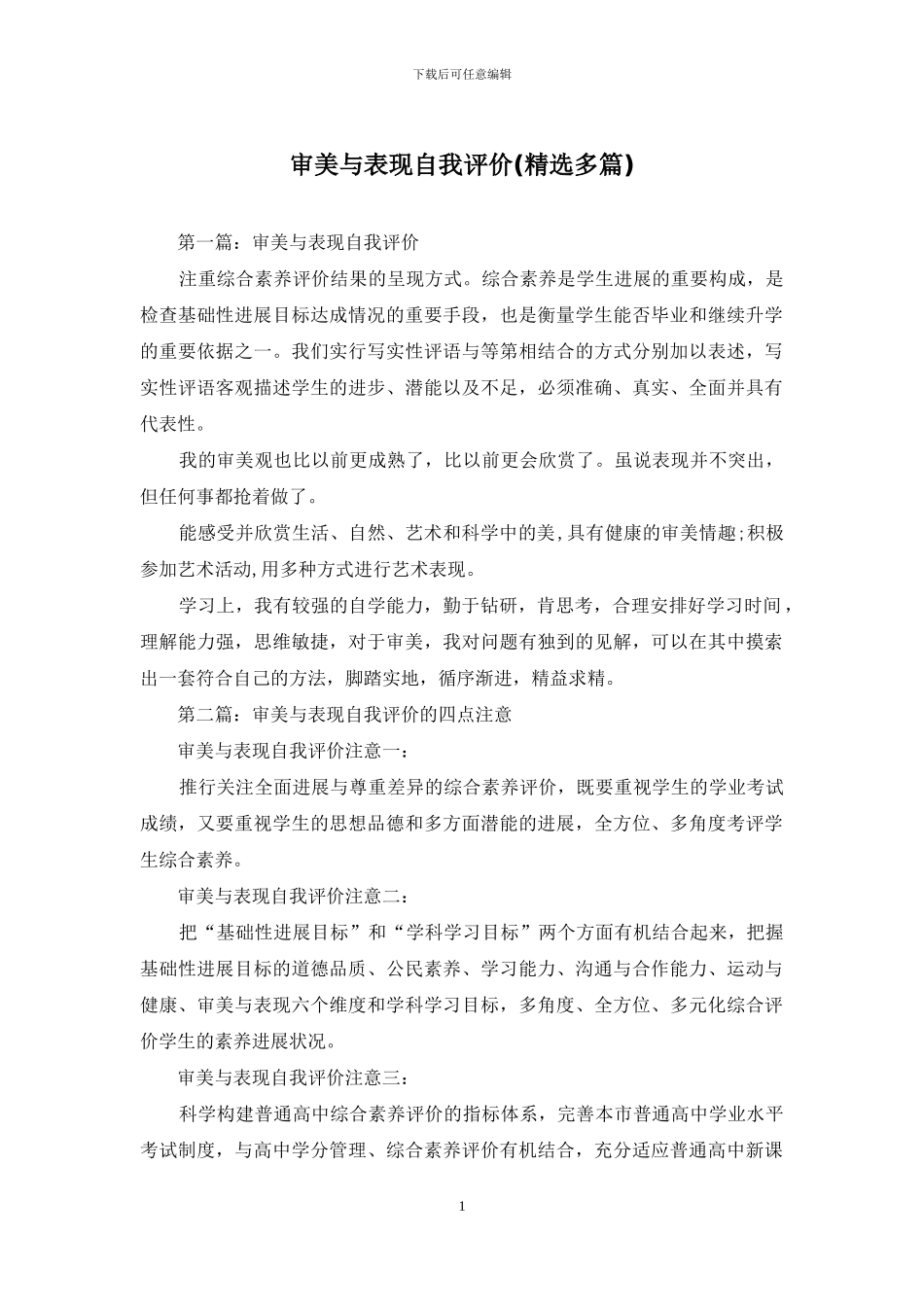 审美与表现自我评价_第1页