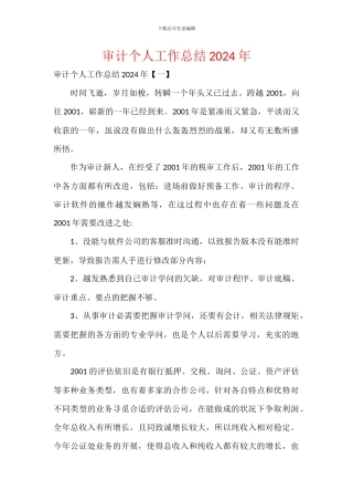 审计个人工作总结2024年