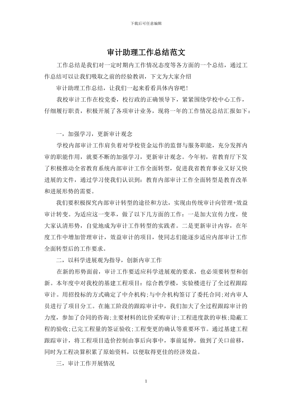 审计助理工作总结范文_第1页