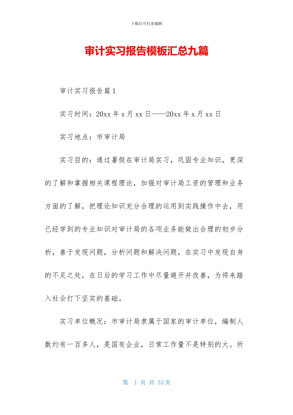 审计实习报告模板汇总九篇_第1页