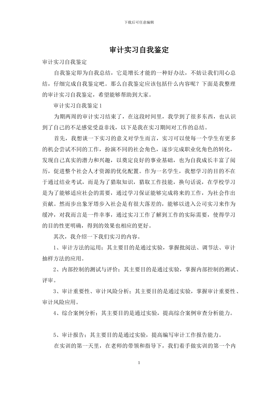 审计实习自我鉴定_第1页