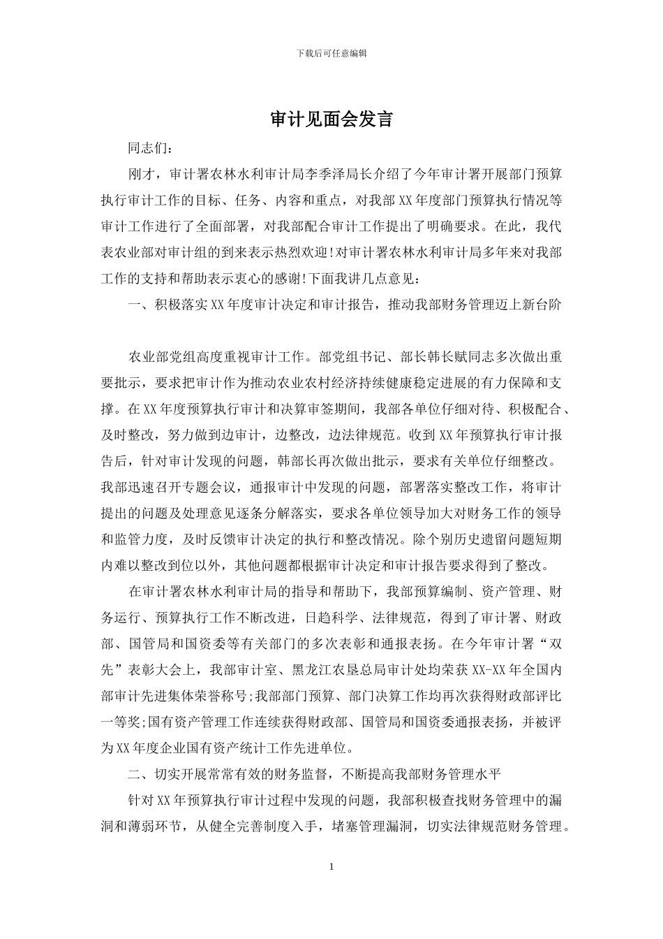 审计见面会发言_第1页