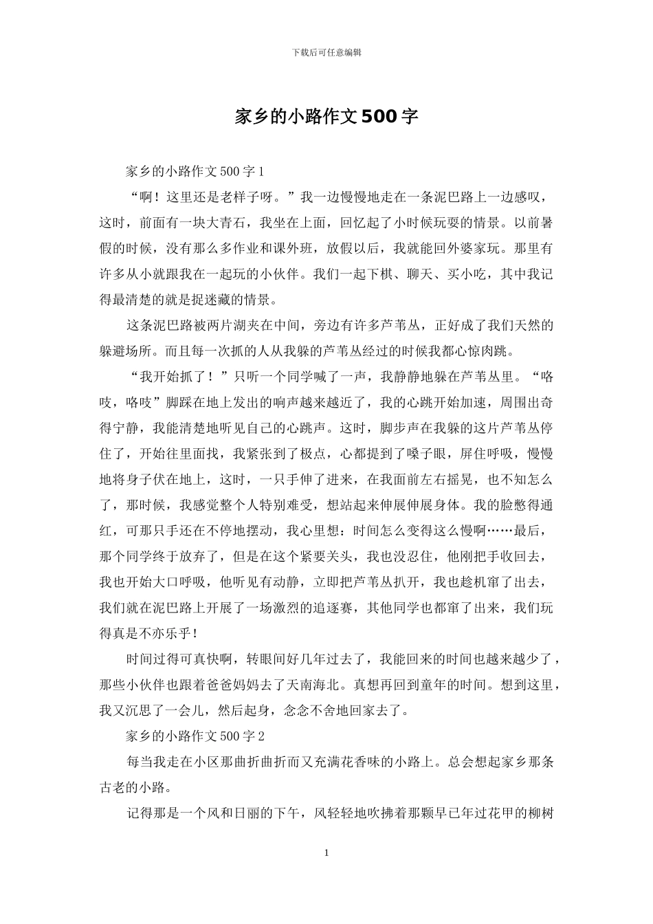 家乡的小路作文500字_第1页