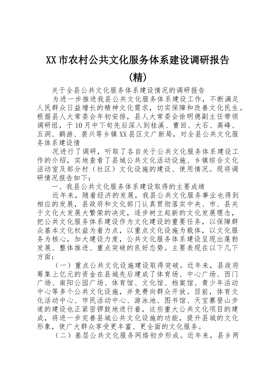 XX市农村公共文化服务体系建设调研报告(精)_1_第1页