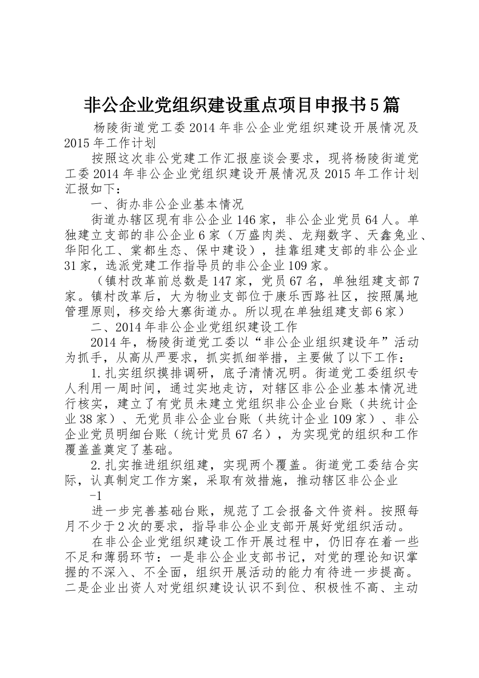 非公企业党组织建设重点项目申报书5篇_第1页