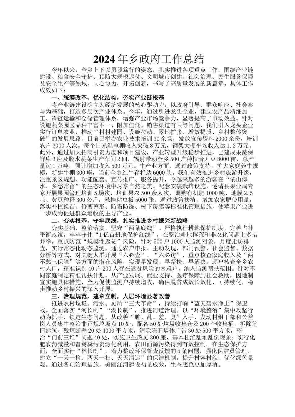 2024年乡政府工作总结_第1页