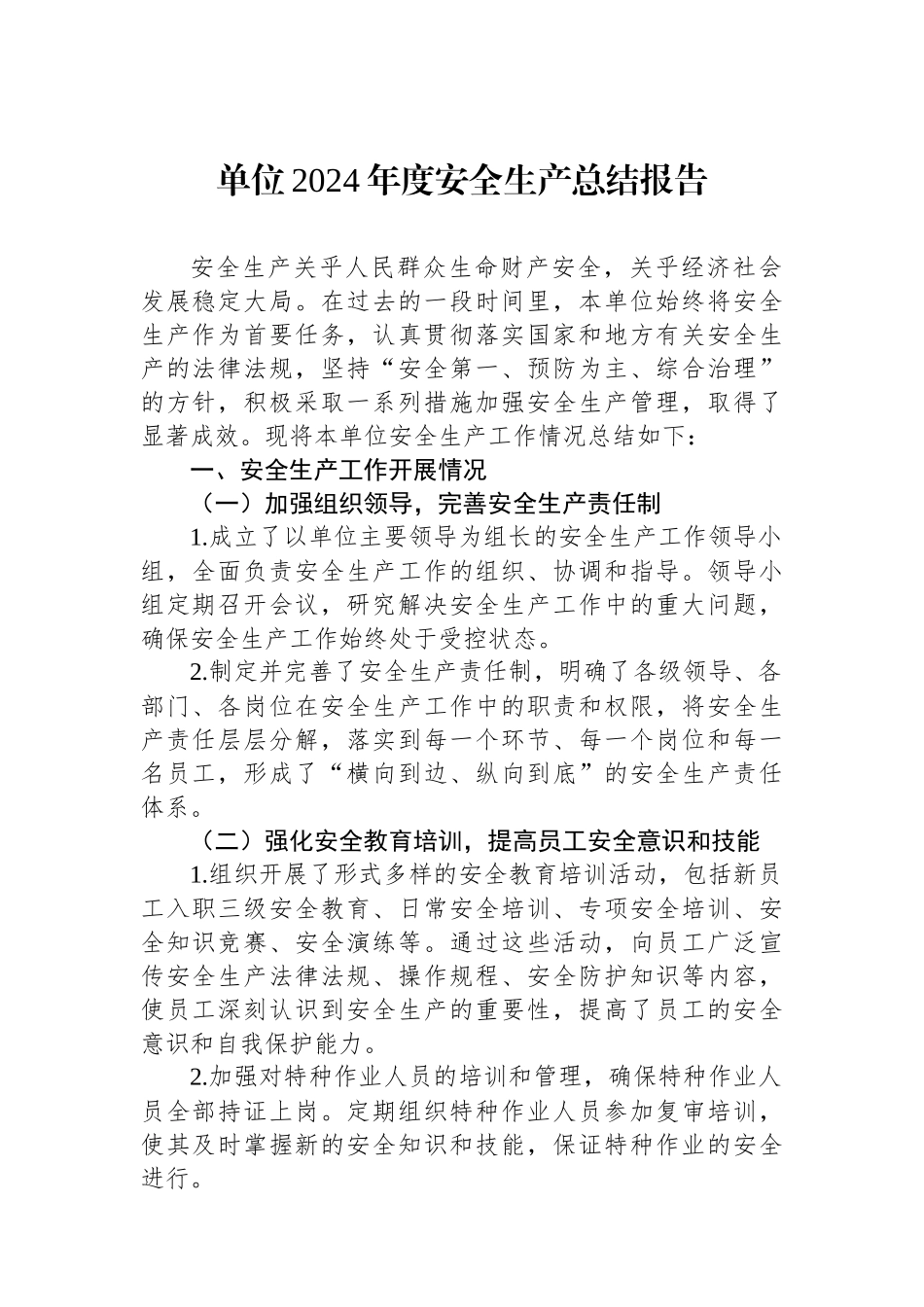 单位2024年度安全生产总结报告_第1页